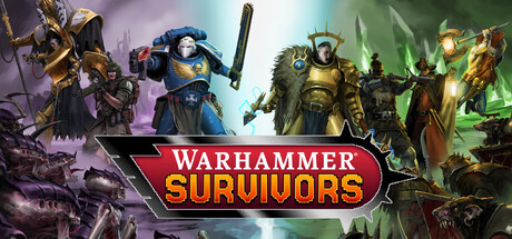 Warhammer Survivors key art with armored champions behind the game logo.